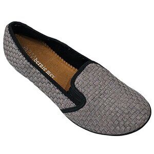BERNIE MEV Pewter Metallic & Black Round Toe Elastic Gored Slip On Flat Size 42